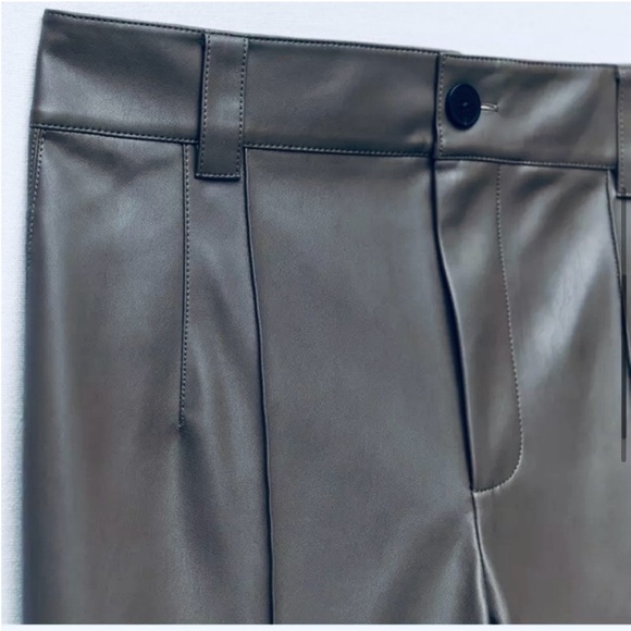 Zara High Rise Vegan Faux Leather Trouser Pants, Black, Size XS - Picture 4 of 10